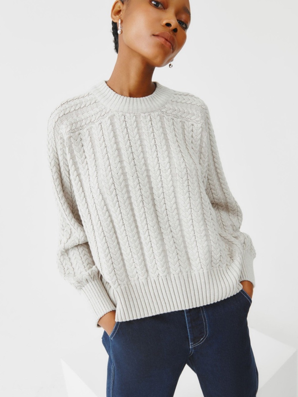 Kowtow Cotton Cable Knit Sweater in Marle